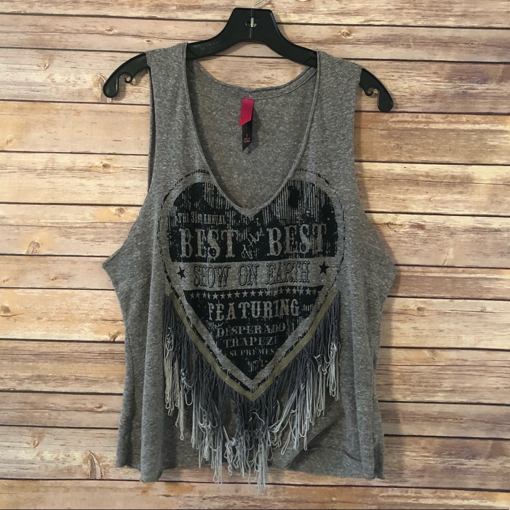 Pure energy vintage style tank top with fringe